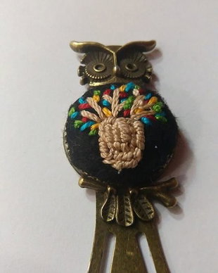 Semn de carte bufnita cu broderie manuala
