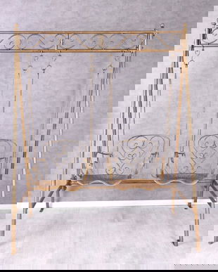 Balansoar Art Nouveau cu doua locuri din fier forjat auriu