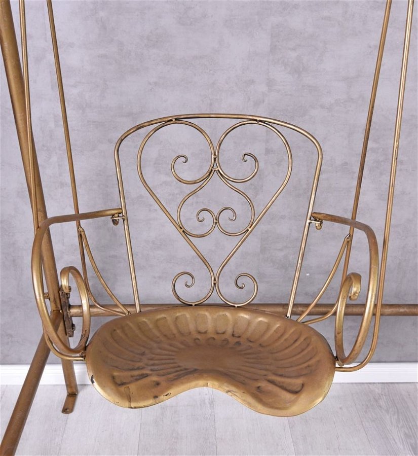 Balansoar Art Nouveau cu doua locuri din fier forjat auriu