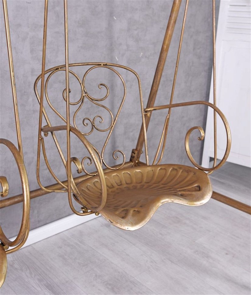 Balansoar Art Nouveau cu doua locuri din fier forjat auriu