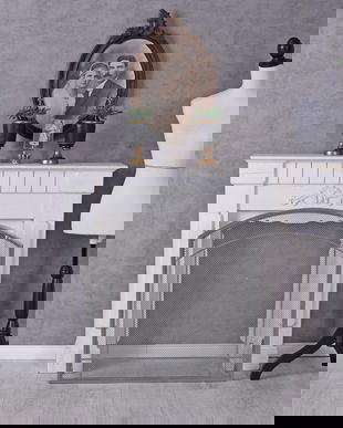 Paravan pentru semineu din fier forjat antik grey