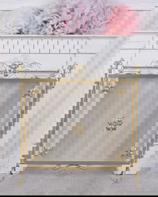 Paravan pentru semineu din fier forjat auriu