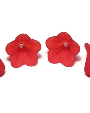 Margele din acril, frosted, floare, 14x10 mm, rosii