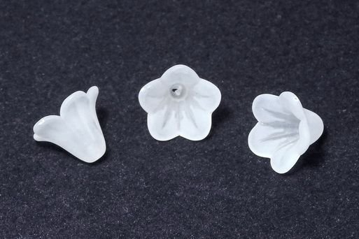 Margele din acril, frosted, floare, 14x10 mm, albe