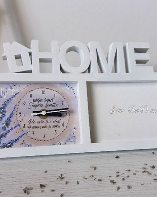 Ceas si rama foto cu lavanda, handmade, pictat manual, personalizat cu mesaj nasi