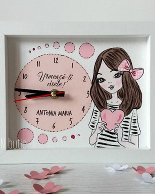 Ceas personalizat handmade pictat manual fetita