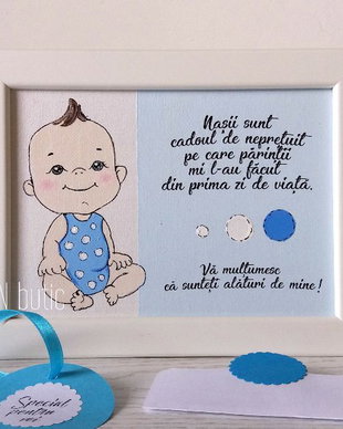Placuta personalizata pentru nasi handmade pictata manual baietel