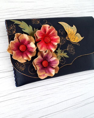poseta plic handmade unicat din piele - Anemone