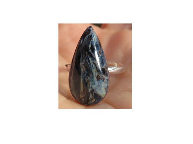 Inel reglabil delicat din Argint 925 si Pietersit - IN561 - Inel albastru picatura, inel pietre semipretioase, cristale vindecatoare