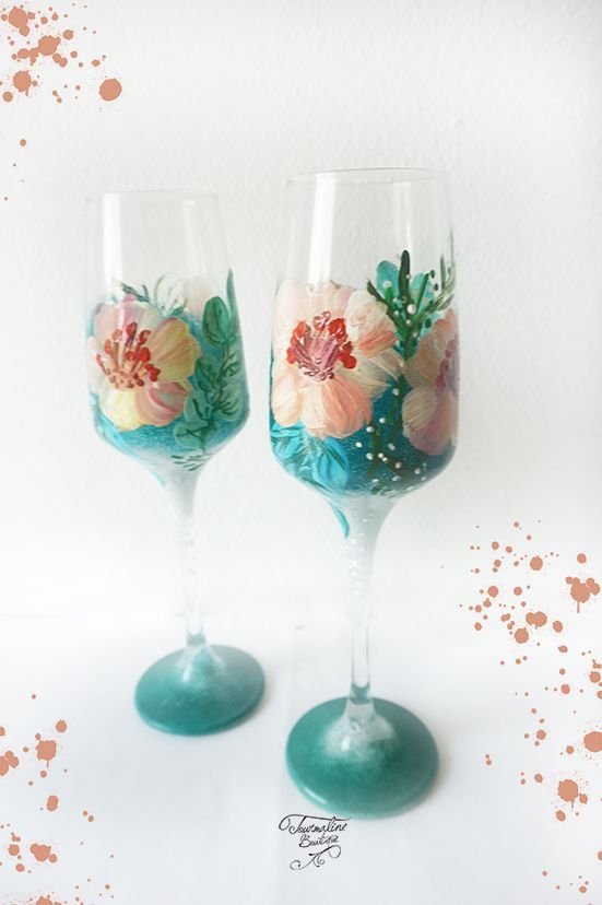 Pahare șampanie pictate cu flori