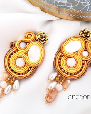 Cercei soutache statement galbeni cu sidef