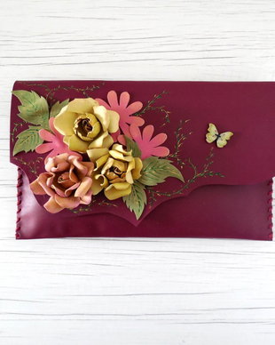 poseta plic handmade unicat din piele - Autumn Delight