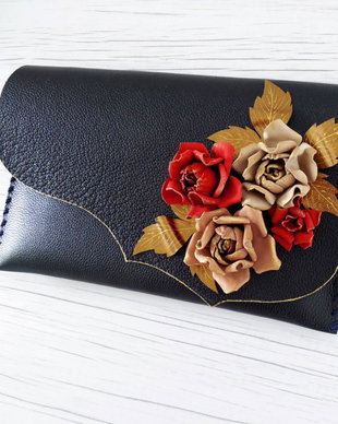 poseta plic handmade unicat din piele - Fall Roses
