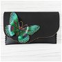 poseta plic handmade unicat din piele-Green Butterfly