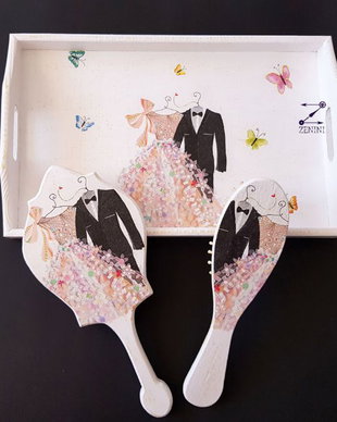 Set mireasa, set gatitul miresei, set perie si oglinda, set tava mireasa, set nunta, set shabby chic, tava mireasa, set mire si mireasa