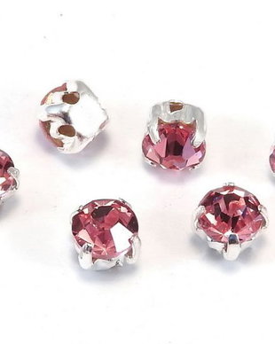 Distantiere montee cu strasuri roz, argintii, 3x3x3 mm