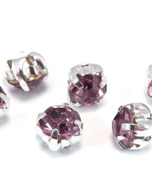 Distantiere montee cu strasuri mov deschis, argintii, 5x5x4 mm