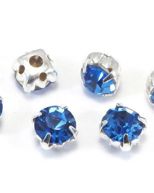 Distantiere montee cu strasuri albastre, argintii, 6x6x5 mm