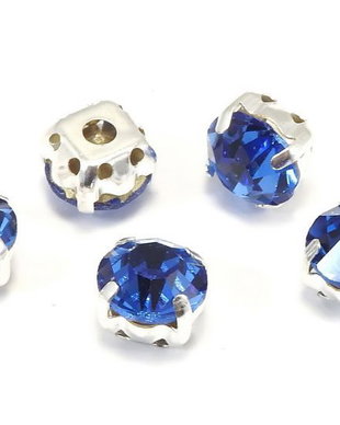 Distantiere montee cu strasuri albastre, argintii, 8x8x6 mm