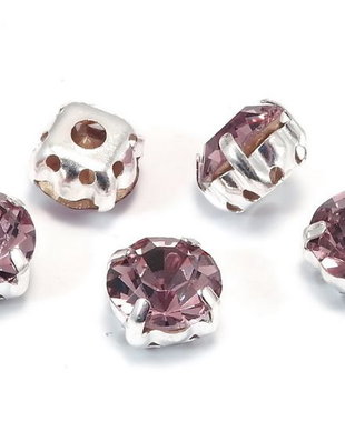 Distantiere montee cu strasuri mov deschis, argintii, 8x8x6 mm