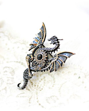 Brosa Dragon steampunk cu onix