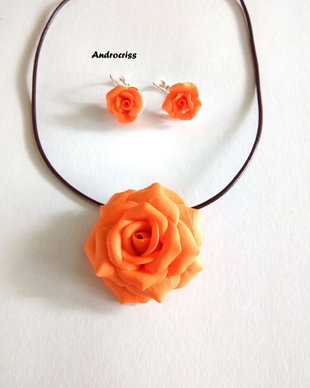 Rose,set bijuterii din lut polimeric