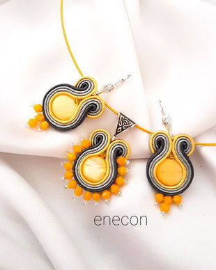 Set soutache galben-gri cu sidef
