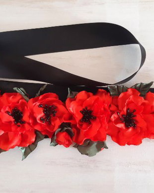 Brau cu maci/Cordon cu flori textile/