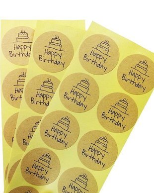 K0325 - (180b) Etichete adezive, hartie natur imprimata, Happy birthday, 30mm