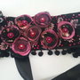 Brau cordon curea; textil, cu flori negru-roz