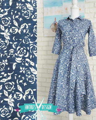 Rochie Jeans cu Trandafiri Albi