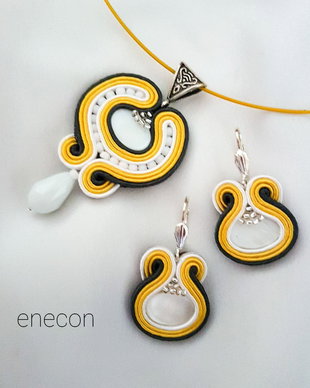 Set soutache alb-galben-gri cu sidef