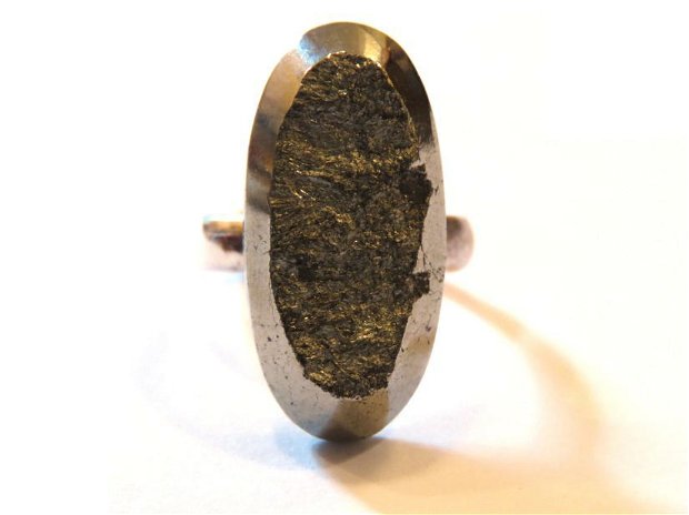 Inel reglabil din Argint 925 si Pirita druzy - IN565 - Inel auriu vintage, inel pietre semipretioase, cadou romantic elegant, inel oval