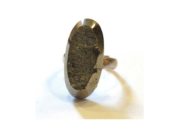 Inel reglabil din Argint 925 si Pirita druzy - IN565 - Inel auriu vintage, inel pietre semipretioase, cadou romantic elegant, inel oval