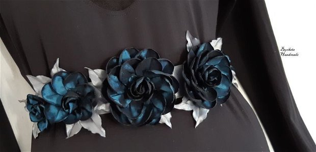 Brau/Cordon cu flori textile/Curea turcoaz