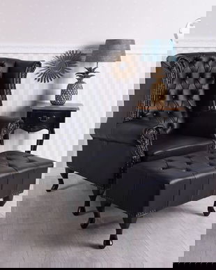 Fotoliu din lemn masiv negru prevazut cu otoman