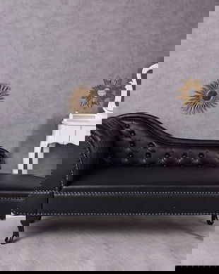 Sofa Chesterfield din lemn masiv negru cu tapiterie neagra