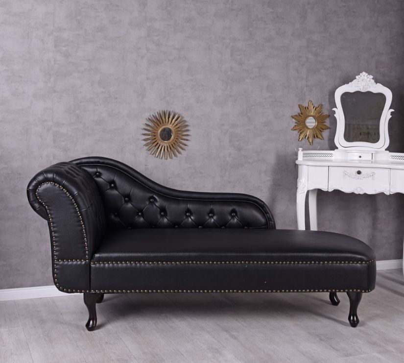 Sofa Chesterfield din lemn masiv negru cu tapiterie neagra