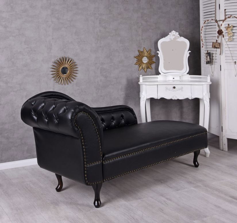 Sofa Chesterfield din lemn masiv negru cu tapiterie neagra