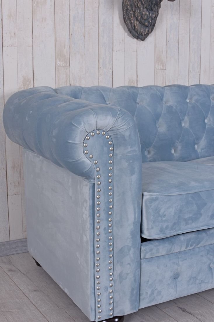 Sofa Chesterfield din lemn masiv cu tapiterie albastru marin