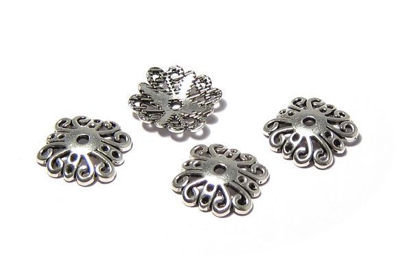 Capacel metalic, argintiu antichizat, 14x14x3.5 mm
