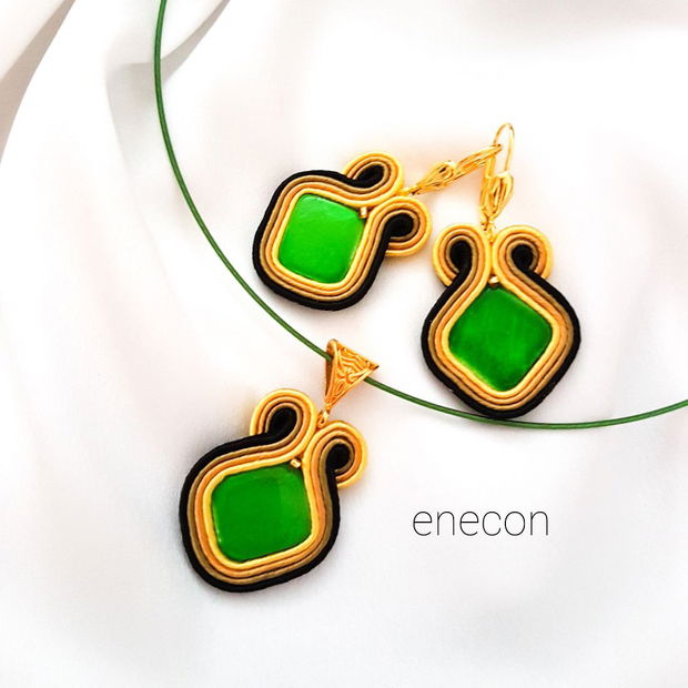 Set soutache verde cu sidef