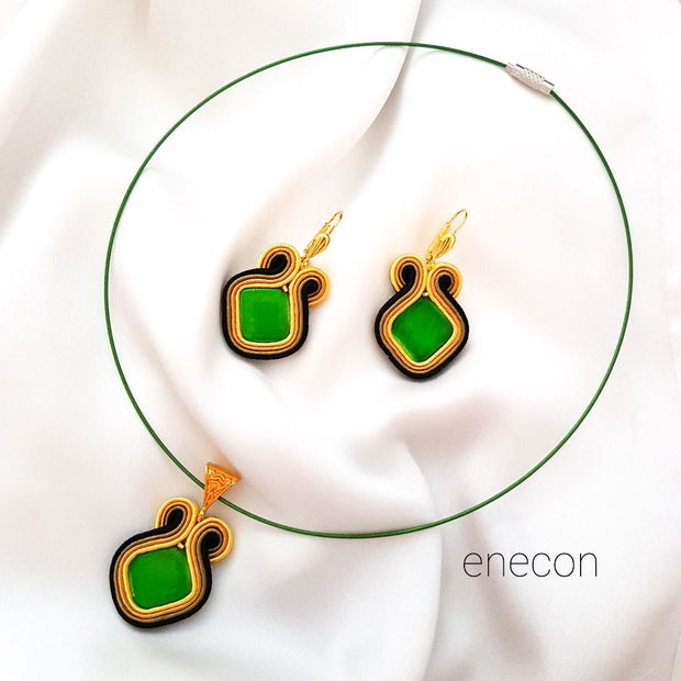 Set soutache verde cu sidef