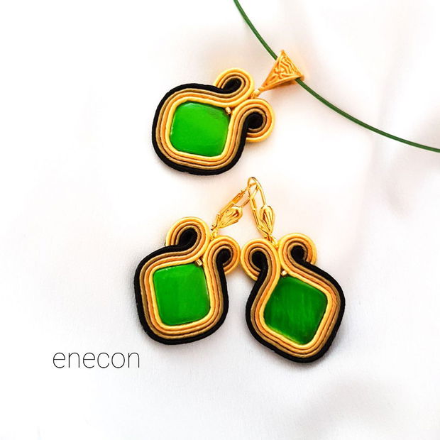 Set soutache verde cu sidef