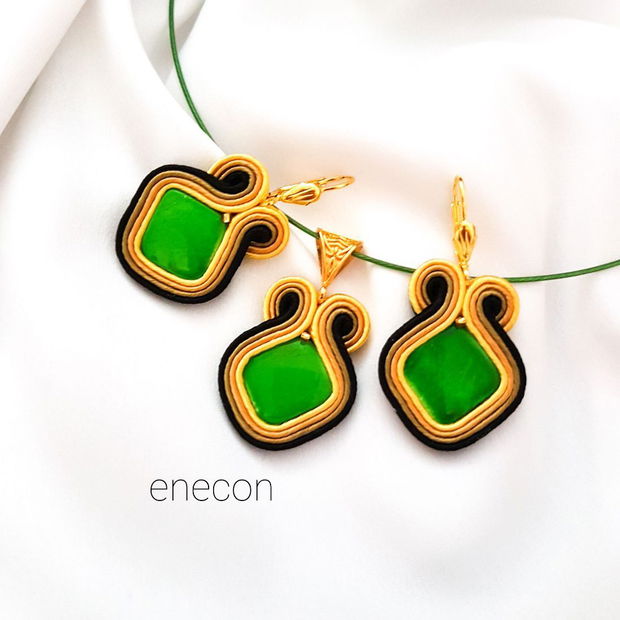 Set soutache verde cu sidef