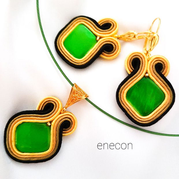 Set soutache verde cu sidef