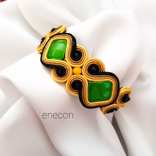 Brățara soutache galben-verde cu sidef