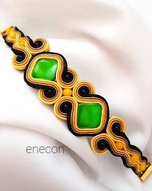 Brățara soutache galben-verde cu sidef