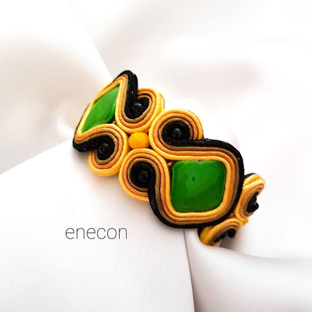 Brățara soutache galben-verde cu sidef