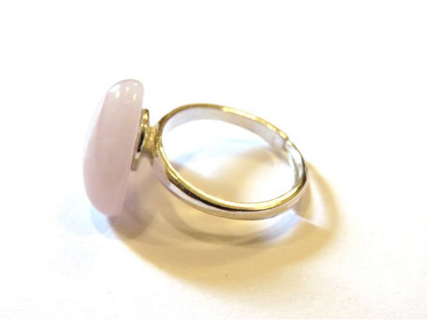 Inel reglabil din Argint 925 si Cuart roz - IN567 - Inel inima roz, inel romantic, inel delicat, inel mireasa